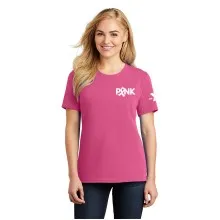 Ladies 100% Cotton Tee - PINK Ribbon Print w/ Y Logo on Sleeve